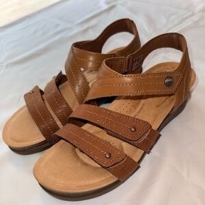 Clarks Collection Brown Leather Wedges Calenne Clara Size 7.5